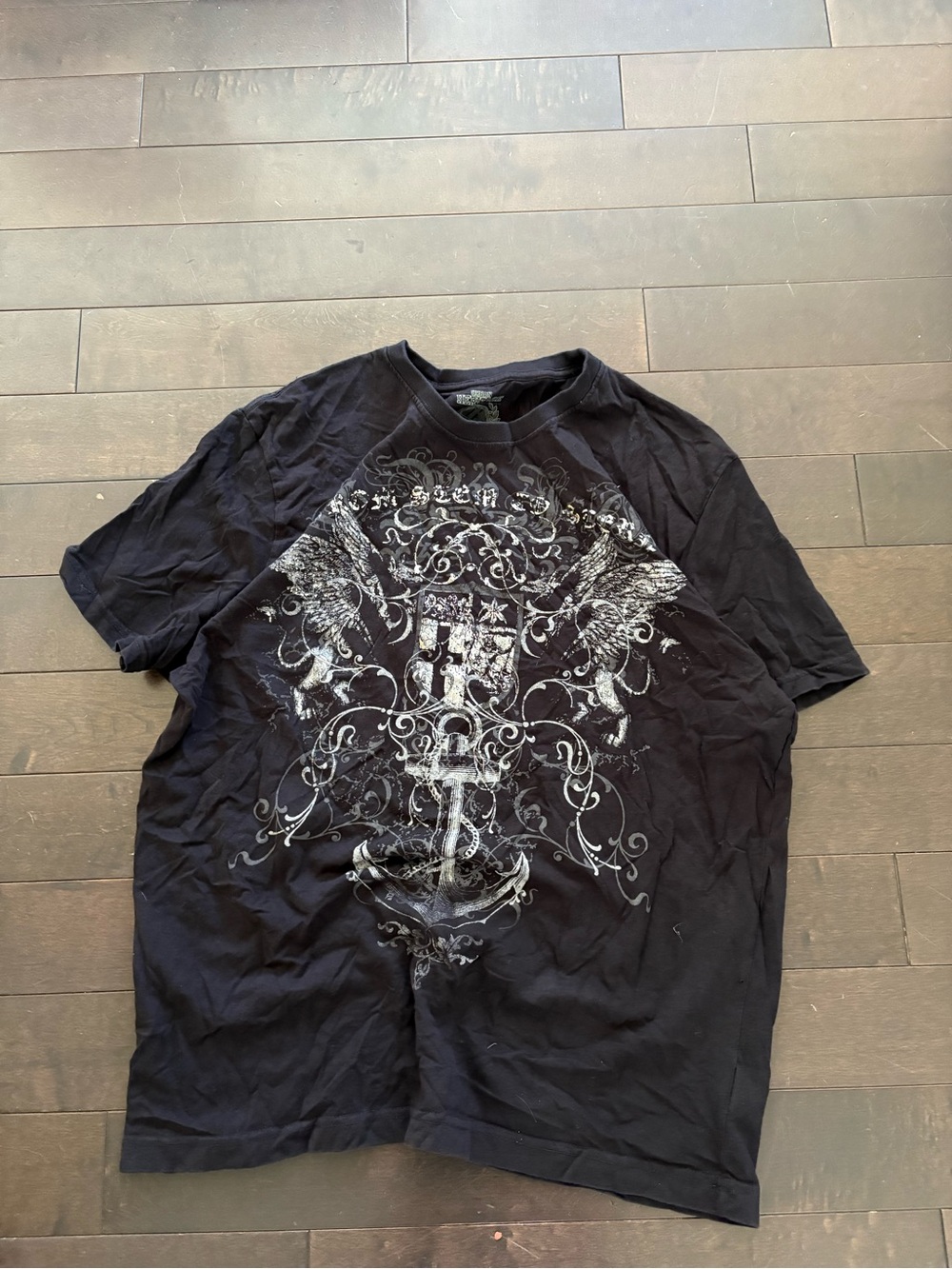 Urban Heritage Black Graphic Crewneck Shirt with White Crest Design